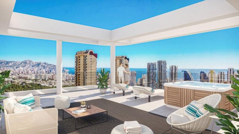 Benidorm Penthouse-Wohnungen mit 4 Schlafzimmern, 2 Bädern, Gäste-WC, Klimaanlage, Fußbodenheizung, Kfz-Stellplatz und Meerblick nur 1