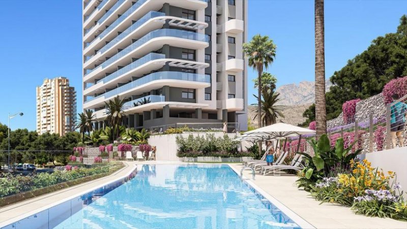 Benidorm Penthouse-Wohnungen mit 4 Schlafzimmern, 2 Bädern, Gäste-WC, Klimaanlage, Fußbodenheizung, Kfz-Stellplatz und Meerblick nur 1