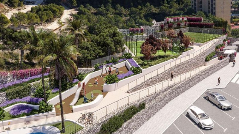 Benidorm Wohnungen mit 3 Schlafzimmern, 2 Bädern, Klimaanlage, Fußbodenheizung in Bädern, Kfz-Stellplatz und Meerblick nur 1 km vom