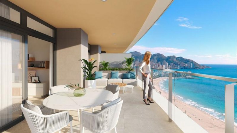 Benidorm Wohnungen mit 4 Schlafzimmern, 3 Bädern, Klimaanlage, Fußbodenheizung in der ganzen Wohnung, Kfz-Stellplatz und Meerblick nur