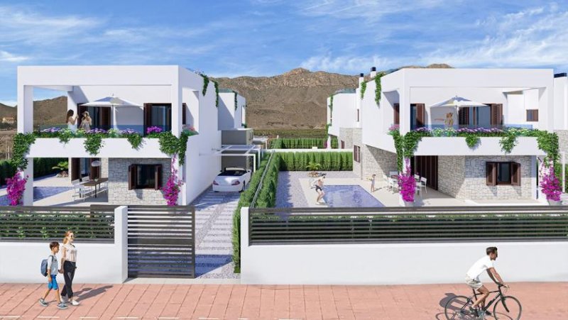 San Juan de los Terreros Doppelhaushälften mit 3 Schlafzimmern, 2 Bädern, Keller, Dachterrasse mit Meerblick und optionalem Privatpool nur 400 m vom