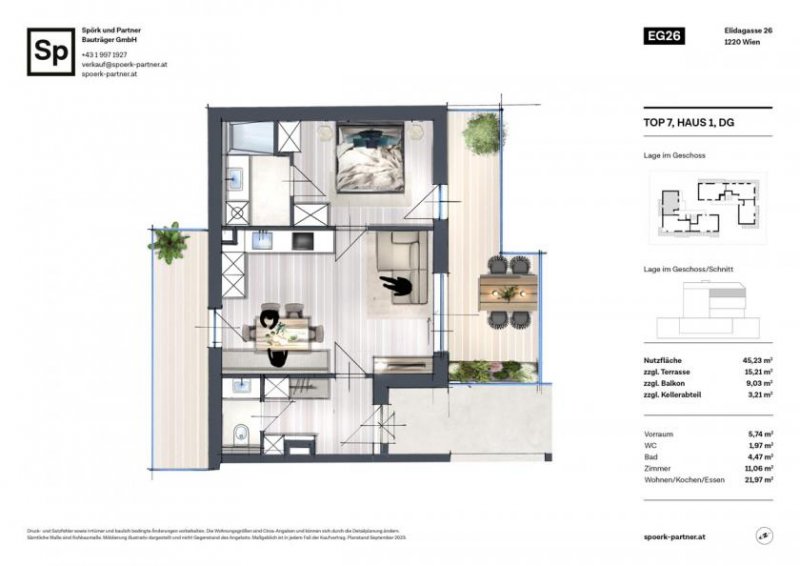 Wien, Donaustadt 2-Zimmer-Dachgeschoßwohnung mit Balkon und Terrasse – Wohnen an der Alten Donau Wohnung kaufen