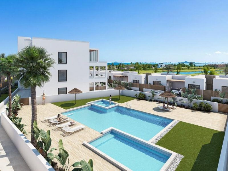 Los Alcázares Penthouse-Wohnungen mit 3 Schlafzimmern, 2 Bädern, Dachterrasse, Gemeinschaftspool und Meerblick direkt am Golfplatz von La