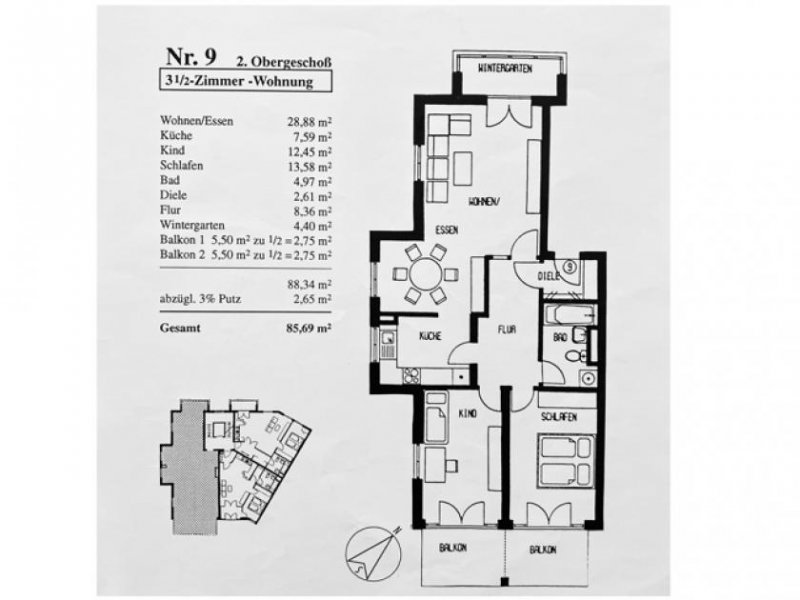 Bad Krozingen 3,5 Zimmer mit Balkon und Wintergarten - Zentrumsnah Wohnung kaufen