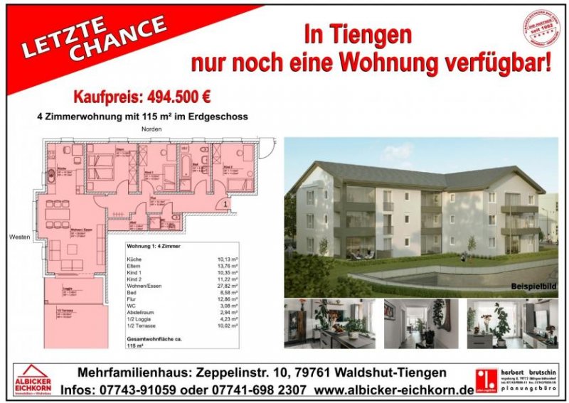 Waldshut-Tiengen 4 Zi. EG mit Terrasse ca. 115 m² - Wohnung 1 - Zeppelinstr. 10, 79761 Waldshut-Tiengen - Neubau Wohnung kaufen