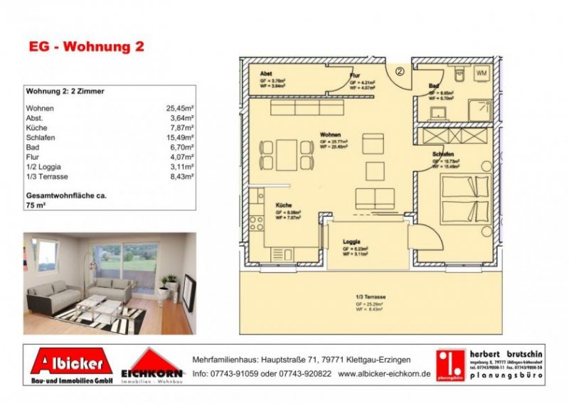 Klettgau Grenznahe 2 Zi. Whg. EG mit Terrasse ca. 75 m² - Wohnung 2 - Hauptstr. 71, 79771 Klettgau-Erzingen - Wohnung kaufen