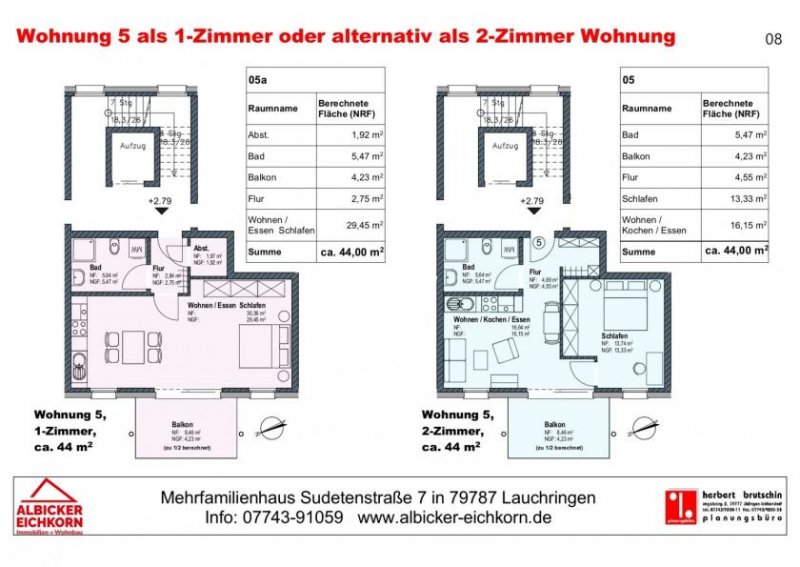 Lauchringen 1 oder 2 Zi. OG mit Balkon ca.44 m² - Wohnung 5 - Sudetenstr. 7, 79787 Lauchringen - Neubau Wohnung kaufen