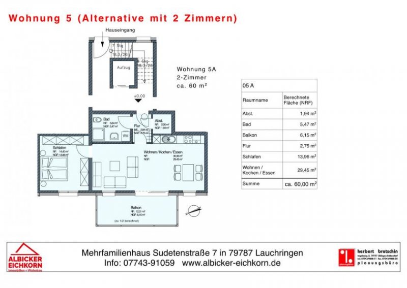 Lauchringen 1 Zi. OG mit Balkon ca.46 m² - Wohnung 5 - Sudetenstr. 7, 79787 Lauchringen - Neubau Wohnung kaufen