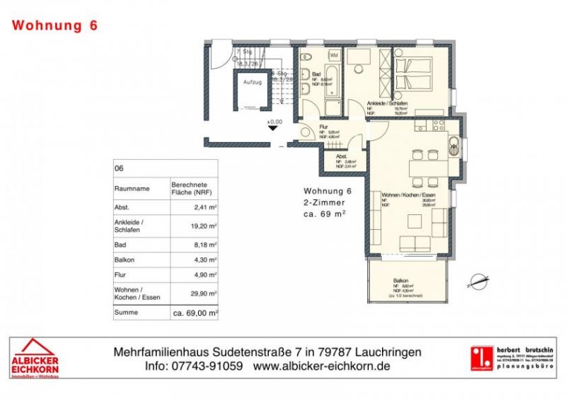 Lauchringen 2 Zi. OG mit Balkon ca.69 m² - Wohnung 6 - Sudetenstr. 7, 79787 Lauchringen - Neubau Wohnung kaufen