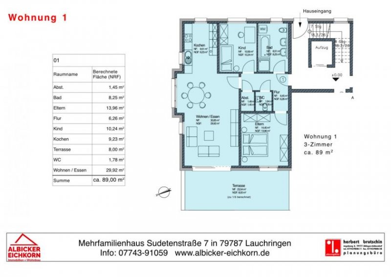 Lauchringen 3 Zi. EG mit Terrasse ca. 89 m² - Wohnung 1 - Sudetenstr. 7, 79787 Lauchringen - Neubau Wohnung kaufen