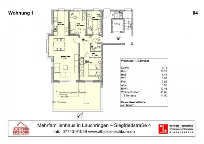 Lauchringen 3 Zi. EG mit Terrasse ca. 94 m² - Wohnung 1 - Siegfriedstr. 4, 79787 Lauchringen - Neubau Wohnung kaufen