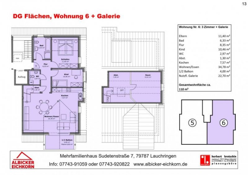 Lauchringen 4 Zi. DG mit Balkon inkl. Galerie ca. 110 m² - Wohnung 6 - Sudetenstr. 7a, 79787 Lauchringen - Neubau Wohnung kaufen