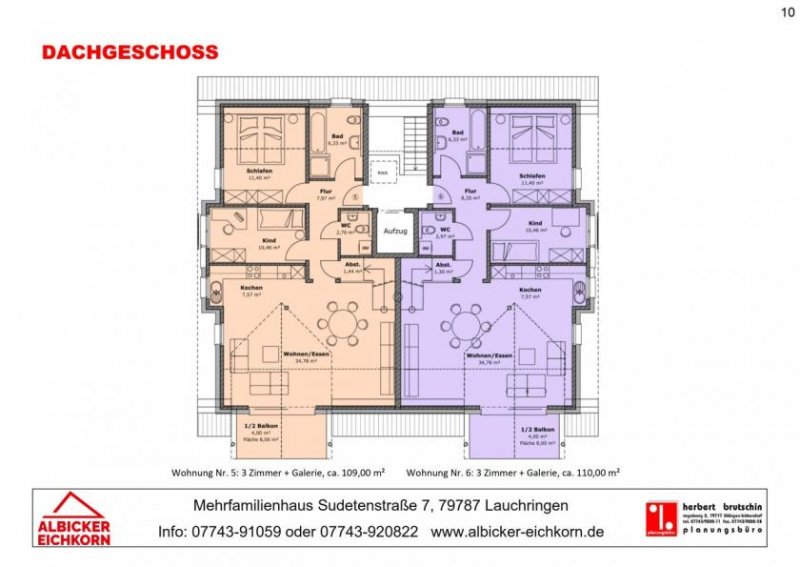 Lauchringen 4 Zi. DG mit Balkon inkl. Galerie ca. 110 m² - Wohnung 6 - Sudetenstr. 7a, 79787 Lauchringen - Neubau Wohnung kaufen