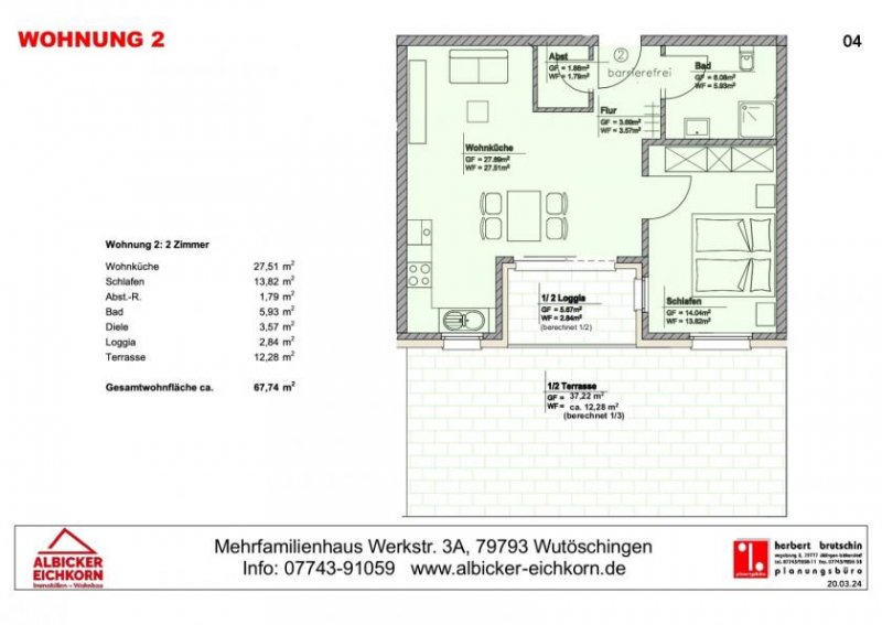 Wutöschingen 2 Zi. EG mit Terrasse ca. 68 m² - Wohnung 2 - Werkstraße 3a, 79793 Wutöschingen - Neubau Wohnung kaufen