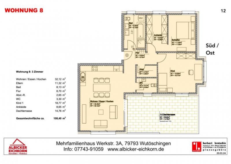 Wutöschingen 3 Zi. DG mit Dachterrasse ca. 108 m² - Wohnung 8 - Werkstraße 3a, 79793 Wutöschingen - Neubau Wohnung kaufen