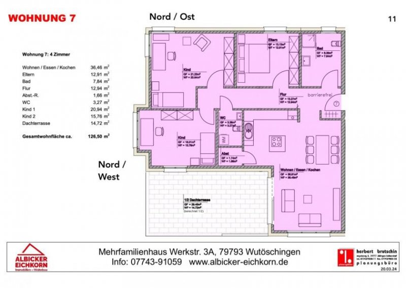 Wutöschingen 4 Zi. DG mit Dachterrasse ca. 126 m² - Wohnung 7 - Werkstraße 3a, 79793 Wutöschingen - Neubau Wohnung kaufen