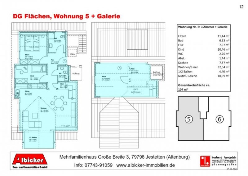 Jestetten 3 Zi. + Galerie DG mit Balkon ca. 104 m² mit Lift, Klimafreundlicher Neubau- Jestetten Altenburg Wohnung kaufen