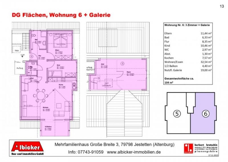 Jestetten 3 Zi. + Galerie DG mit Balkon ca. 104 m² mit Lift, Klimafreundlicher Neubau- Jestetten Altenburg Wohnung kaufen