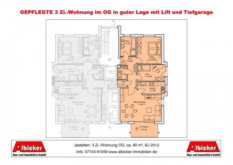 Jestetten 3 Zi.-Wohnung OG mit Balkon, Tiefgarage und Stellplatz, ca. 80 m², BJ 2012 Wohnung kaufen