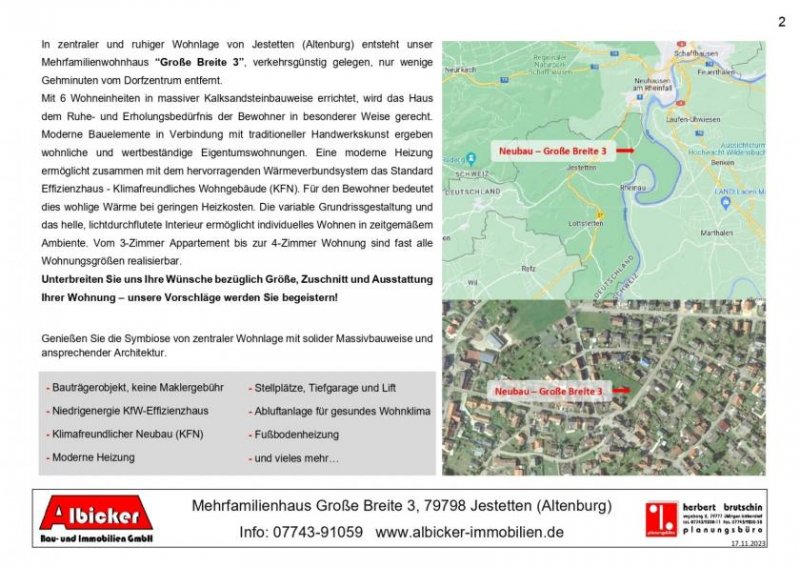 Jestetten 3 Zimmerwohnung EG-Whg. 1 mit Terrasse ca. 89 m² mit Lift, Klimafreundlicher Neubau- Jestetten Altenburg Wohnung kaufen