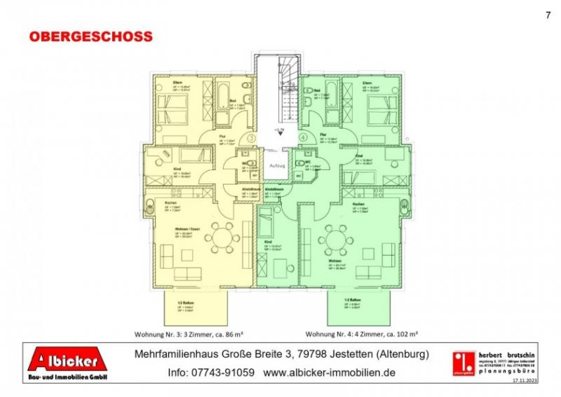 Jestetten 3 Zimmerwohnung OG mit Balkon ca. 86 m² mit Lift, Klimafreundlicher Neubau- Jestetten Altenburg Wohnung kaufen