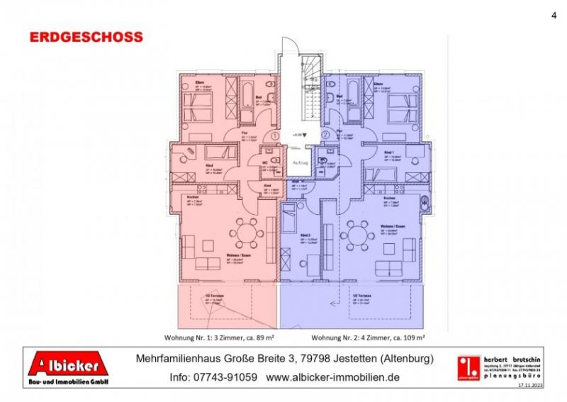 Jestetten 4 Zimmerwohnung EG mit Terrasse ca. 109 m² mit Lift, Klimafreundlicher Neubau- Jestetten Altenburg Wohnung kaufen