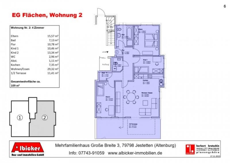 Jestetten 4 Zimmerwohnung EG mit Terrasse ca. 109 m² mit Lift, Klimafreundlicher Neubau- Jestetten Altenburg Wohnung kaufen