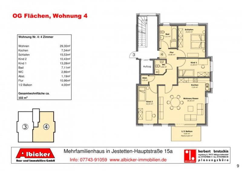 Jestetten Kapitalanleger gesucht: 4 Zimmerwohnung OG in zentraler Lage Wohnung kaufen