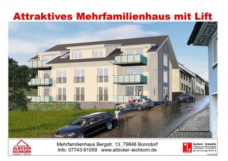 Bonndorf im Schwarzwald 3 Zi. OG mit Balkon ca. 86 m² - Wohnung 4 - Bergstr. 13, 79848 Bonndorf-Neubau mit Lift-klimafreundlich KFN-KFW297+298 Wohnung