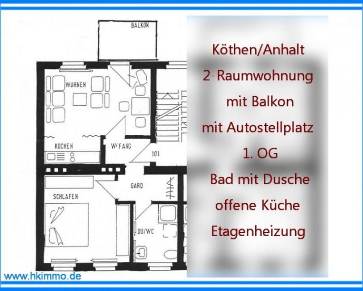 Köthen (Anhalt) 2-Raumwohnung im 1. OG mit Balkon und Stellplatz in Köthen Wohnung mieten