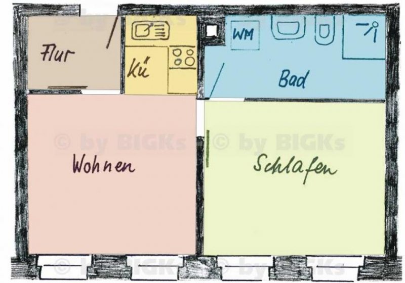 Chemnitz BIGKs: Chemnitz - Möblierte 2 Zimmer Wohnung,integr.Küche&Duschbad (-;) Wohnung mieten