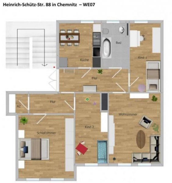 Chemnitz Helle 4-Zimmer mit Laminat, Abstellraum, eigenem Hausgarten und Wanne! EBK und Stellplatz mgl.
 Wohnung mieten