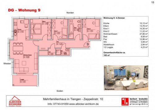 Waldshut-Tiengen Immobilien 4 Zi. DG mit Loggia ca. 105 m² - Wohnung 9 - Zeppelinstr. 10, 79761 Waldshut-Tiengen - Neubau Wohnung kaufen