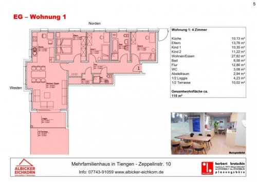 Waldshut-Tiengen Wohnungen im Erdgeschoss 4 Zi. EG mit Terrasse ca. 115 m² - Wohnung 1 - Zeppelinstr. 10, 79761 Waldshut-Tiengen - Neubau Wohnung kaufen