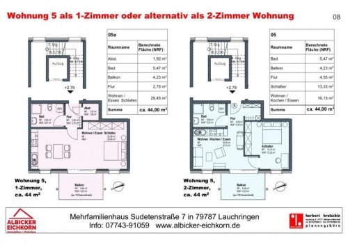 Lauchringen Immobilien Inserate 1 oder 2 Zi. OG mit Balkon ca.44 m² - Wohnung 5 - Sudetenstr. 7, 79787 Lauchringen - Neubau Wohnung kaufen