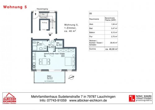 Lauchringen Wohnungsanzeigen 1 Zi. OG mit Balkon ca.46 m² - Wohnung 5 - Sudetenstr. 7, 79787 Lauchringen - Neubau Wohnung kaufen