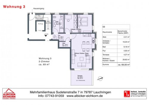 Lauchringen 1-Zimmer Wohnung 2 Zi. EG mit Terrasse ca. 69 m² - Wohnung 3 - Sudetenstr. 7, 79787 Lauchringen - Neubau Wohnung kaufen