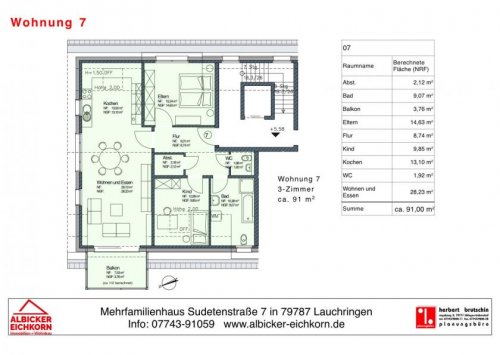 Lauchringen Terrassenwohnung 3 Zi. DG mit Balkon ca.91 m² - Wohnung 7 - Sudetenstr. 7, 79787 Lauchringen - Neubau Wohnung kaufen