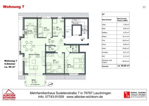 Lauchringen Wohnungen 3 Zi. DG mit Balkon ca.91 m² - Wohnung 7 - Sudetenstr. 7, 79787 Lauchringen - Neubau Wohnung kaufen