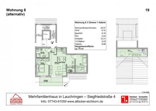 Lauchringen 4-Zimmer Wohnung 3 Zi. + Galerie DG mit Balkon ca. 75 m² - Wohnung 8 - Siegfriedstr. 4, 79787 Lauchringen - Neubau Wohnung kaufen