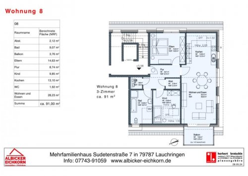 Lauchringen 3 Zi. OG mit Balkon ca.91 m² - Wohnung 8 - Sudetenstr. 7, 79787 Lauchringen - Neubau Wohnung kaufen