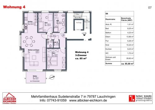 Lauchringen Wohnungsanzeigen 3 Zi. OG mit Balkon ca.85 m² - Wohnung 4 - Sudetenstr. 7, 79787 Lauchringen - Neubau Wohnung kaufen