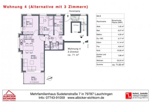 Lauchringen 3-Zimmer Wohnung 3 Zi. OG mit Balkon ca.85 m² - Wohnung 4 - Sudetenstr. 7, 79787 Lauchringen - Neubau Wohnung kaufen