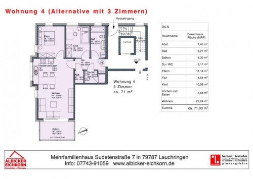 Lauchringen Immobilien Inserate 3 Zi. OG mit Balkon ca.85 m² - Wohnung 4 - Sudetenstr. 7, 79787 Lauchringen - Neubau Wohnung kaufen