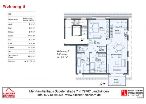 Lauchringen Terrassenwohnung 3 Zi. OG mit Balkon ca.91 m² - Wohnung 8 - Sudetenstr. 7, 79787 Lauchringen - Neubau Wohnung kaufen