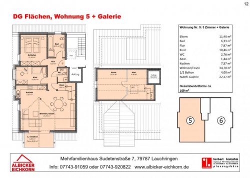 Lauchringen 4-Zimmer Wohnung 4 Zi. DG mit Balkon inkl. Galerie ca. 109 m² - Wohnung 5 - Sudetenstr. 7a, 79787 Lauchringen - Neubau Wohnung kaufen