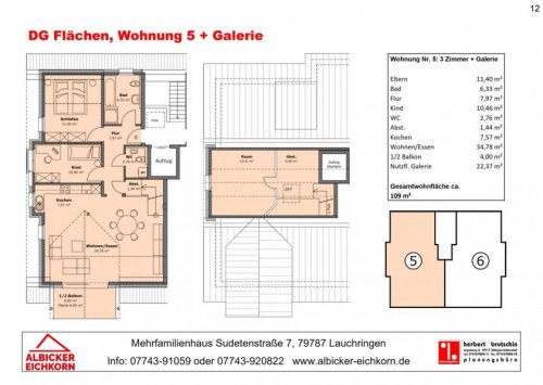 Lauchringen Etagenwohnung 4 Zi. DG mit Balkon inkl. Galerie ca. 109 m² - Wohnung 5 - Sudetenstr. 7a, 79787 Lauchringen - Neubau Wohnung kaufen