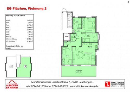 Lauchringen Wohnungen im Erdgeschoss 4 Zi. EG mit Terrasse ca. 109 m² - Wohnung 2 - Sudetenstr. 7a, 79787 Lauchringen - Neubau Wohnung kaufen
