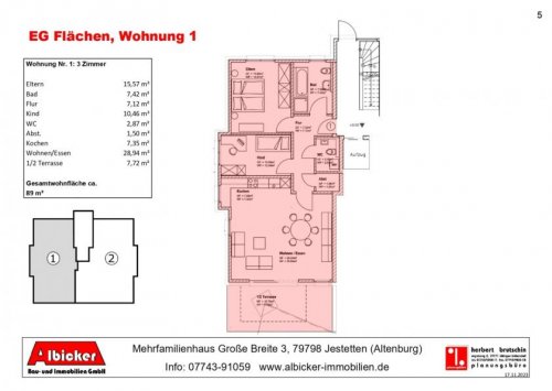 Jestetten Wohnungsanzeigen 3 Zimmerwohnung EG-Whg. 1 mit Terrasse ca. 89 m² mit Lift, Klimafreundlicher Neubau- Jestetten Altenburg Wohnung kaufen