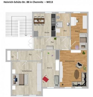 Chemnitz 4-Zimmer Wohnung Helle 4-Zimmer mit Laminat, Abstellraum, eigenem Hausgarten und Dusche! EBK und Stellplatz mgl.
 Wohnung mieten